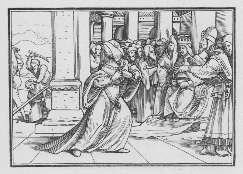 Athaliah, která se tlačí vpřed do chrámu, je zajata a zabita, 2 králové XI, 14 od Hans after Holbein the Younger