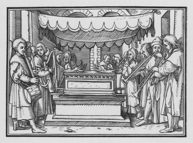 David ustanovil kapelu pěvců a hudby ke chválení Pána, 1 Letopisy XVI, 4 od Hans after Holbein the Younger