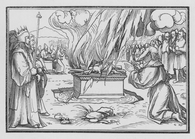 Eliáš se modlí, je zodpovězen ohněm z nebe, 1. králi XVIII, 38 od Hans after Holbein the Younger