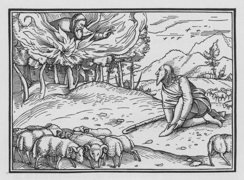 Bůh se zjevuje Mojžíšovi v hořícím keři, Exodus III, 5 od Hans after Holbein the Younger