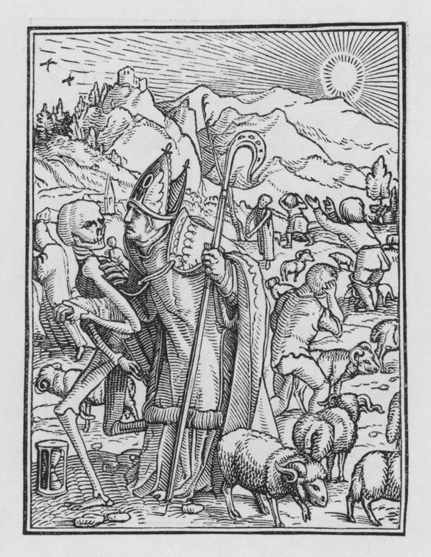 Holbeinův tanec smrti: Biskup od Hans after Holbein the Younger