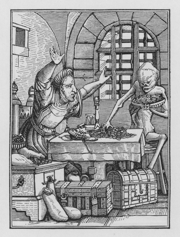 Holbeinův tanec smrti: Lakomec od Hans after Holbein the Younger