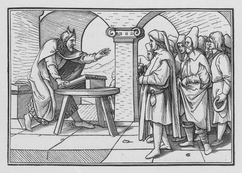 Mojžíš nabádá k poslušnosti z minulých jednání bohů, Deuteronomium IV, 1 od Hans after Holbein the Younger