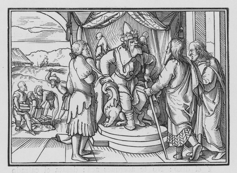 Faraon Chidet Mojžíš a Áron za jejich poselství, Exodus V, 2 od Hans after Holbein the Younger