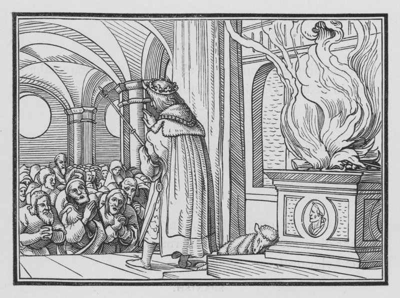 Šalomoun žehná lidu a chválí Boha, 2. Paralipomenon VI, 12 od Hans after Holbein the Younger