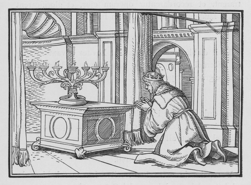 Slavnostní obětování Šalomouna v Gibeonu, 2 Letopisy I, 6 od Hans after Holbein the Younger