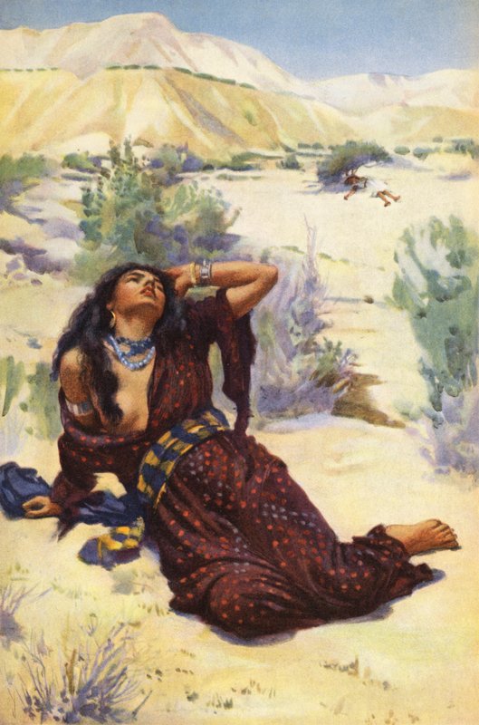 Hagar a Izmael na poušti (barevná litografie) od Harold Copping