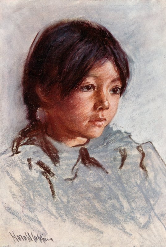 Vedoucí indického dítěte, rezervace Blackfoot, Alberta od Harold Copping