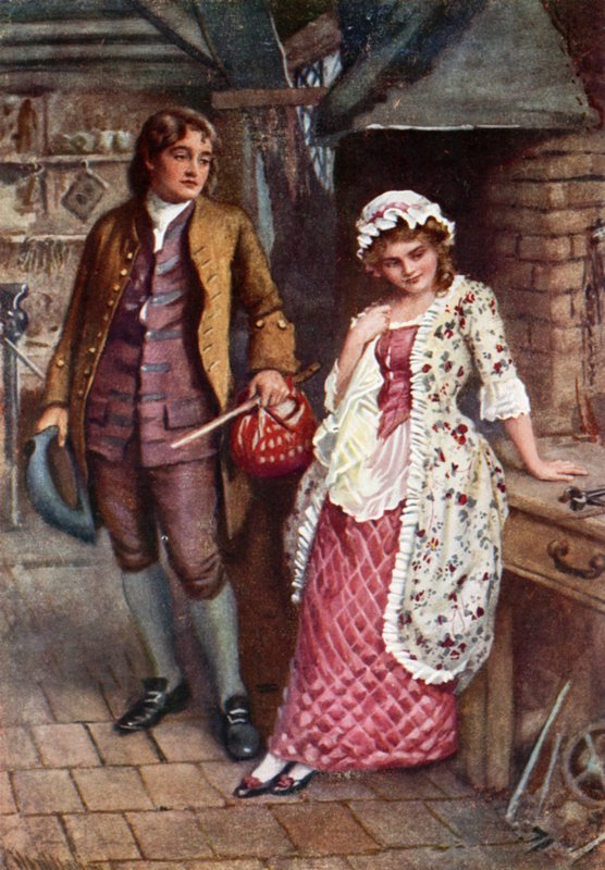 Joe Willet a Dolly Varden (barevné lito) od Harold Copping