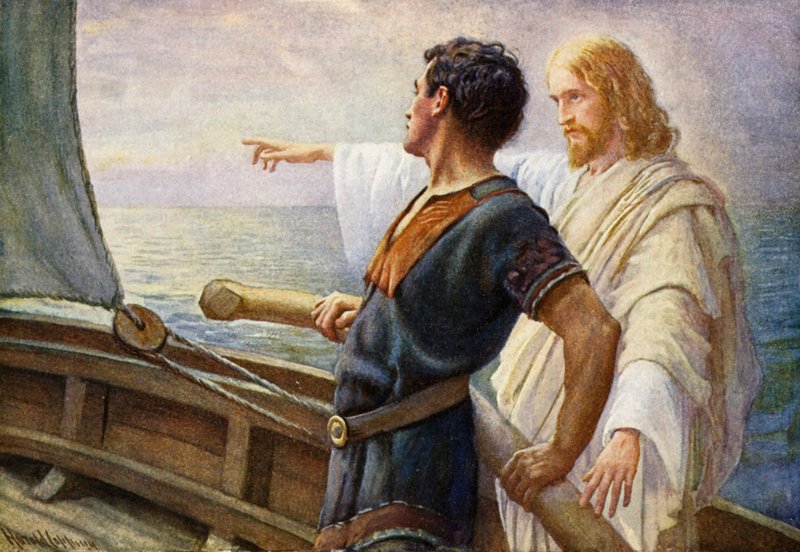 Životní východ slunce, Kristus u kormidla (barva lito) od Harold Copping