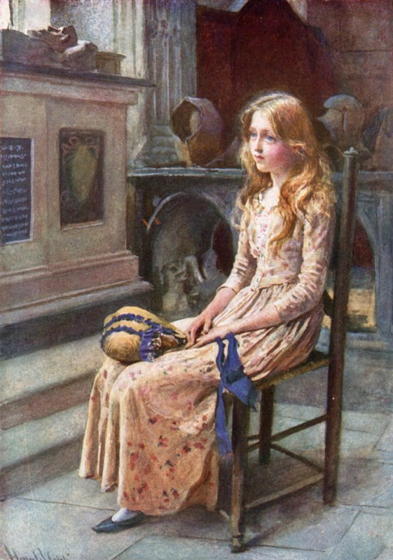 Malá Nell ve Starém kostele (barevné lito) od Harold Copping