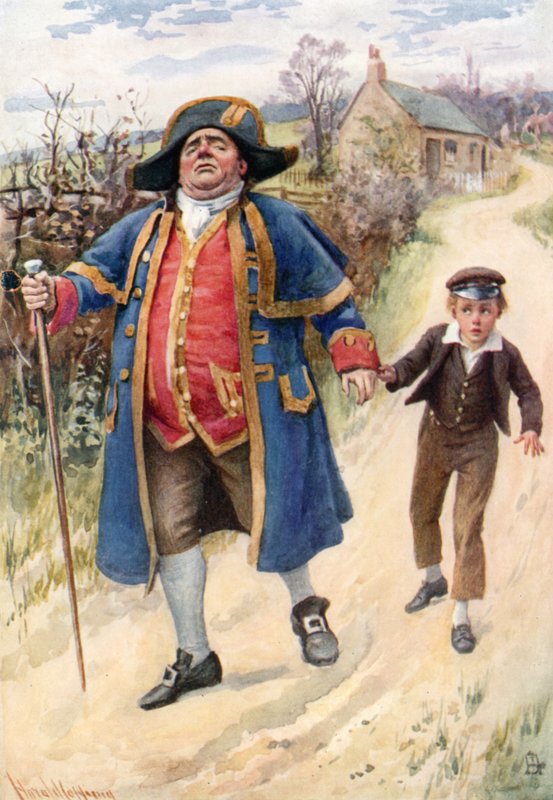 Pan Bumble a Oliver Twist (barevná litografie) od Harold Copping