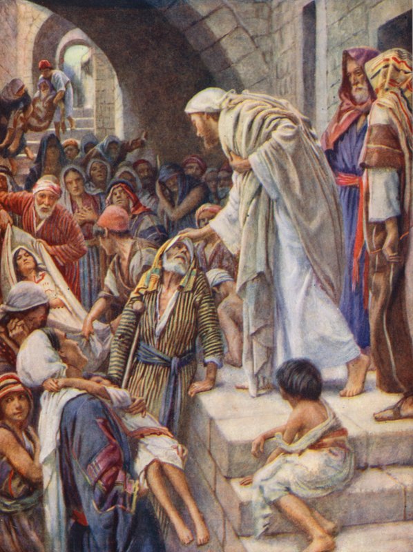 Nový zákon: Uzdravení nemocných (barevná litografie) od Harold Copping