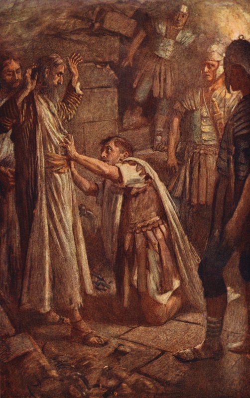 Nový zákon: "Pánové, co mám dělat" (barevná litografie) od Harold Copping