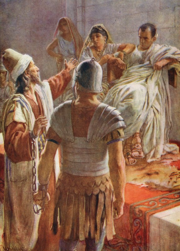 Nový zákon: Pavel a Felix (barevná litografie) od Harold Copping