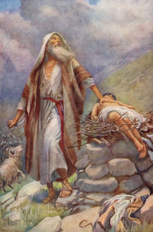 Starý zákon: Abraham a Izák (barevná litografie) od Harold Copping