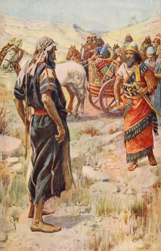 Starý zákon: Eliáš a Achab (barevná litografie) od Harold Copping