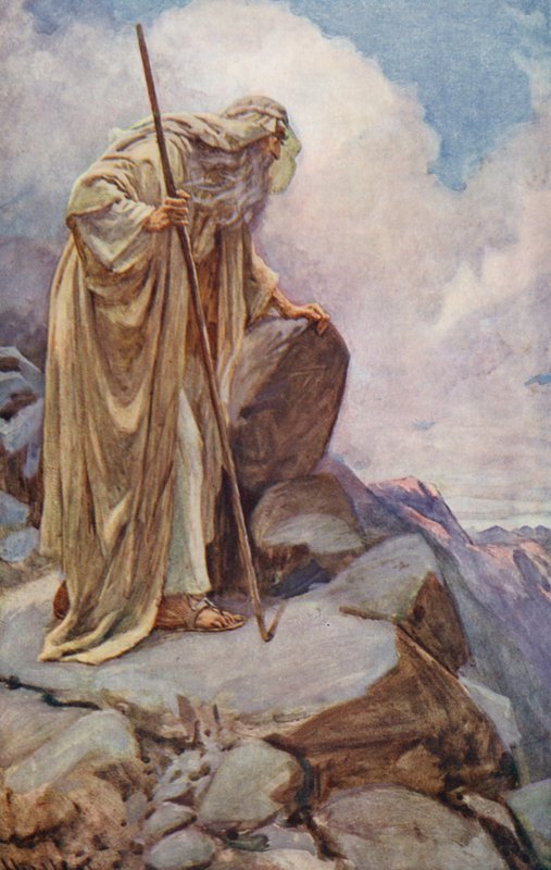 Starý zákon: Mojžíš na hoře Pisga (barevná litografie) od Harold Copping