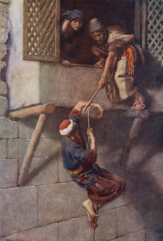Starý zákon: Útěk špiónů (barevná litografie) od Harold Copping