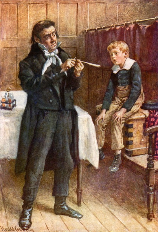 Wackford Squeers and the New Pupil (barevné lito) od Harold Copping