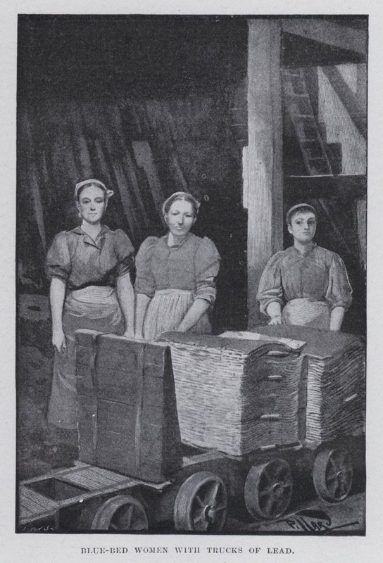 Ženy v modré posteli s nákladními auty olova (černobílá fotografie) od Harold Hume Piffard