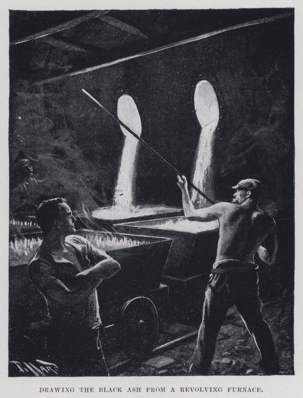 Čerpání černého popela z otočné pece (černobílá fotografie) od Harold Hume Piffard