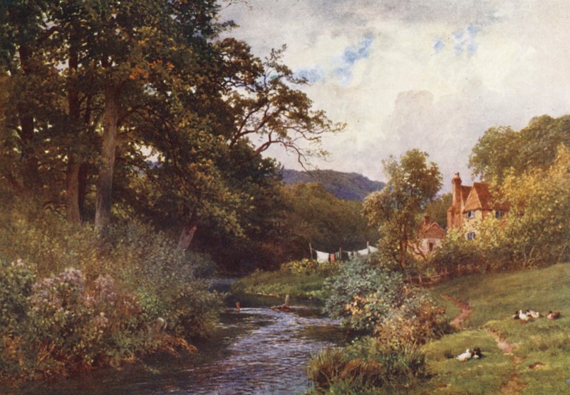 Potok u Shalfordu (barevná litografie) od Harold Sutton Palmer