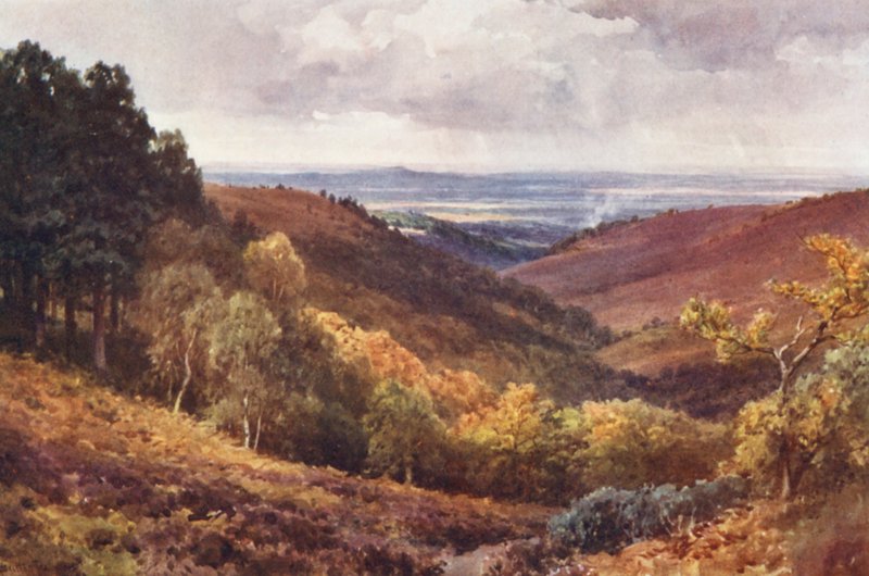 Hindhead, The Punchbowl, pohled na sever (barevná litografie) od Harold Sutton Palmer
