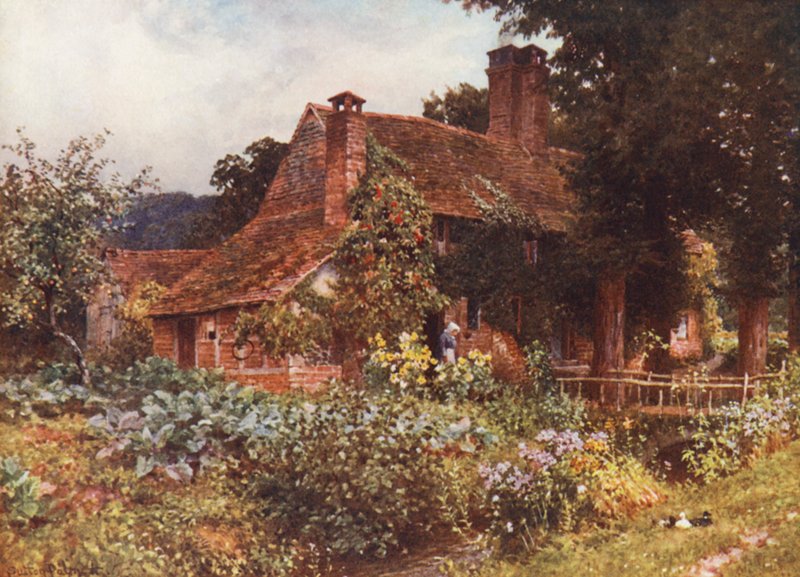 Old Mill Cottages, Abinger (barevná litografie) od Harold Sutton Palmer