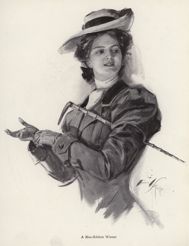 Vítězka modré stuhy, jezdkyně (litho) od Harrison Fisher