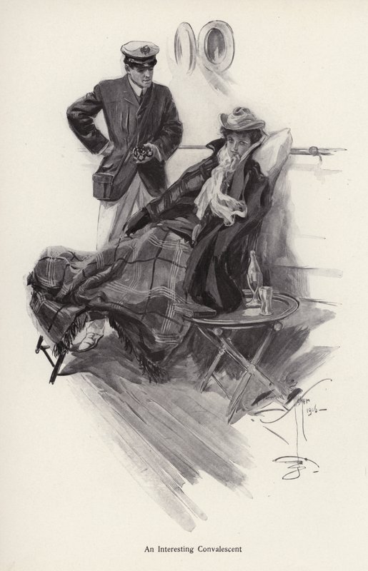 Kapitán na palubě lodi mluví s ženou v rekonvalescenci (litho) od Harrison Fisher