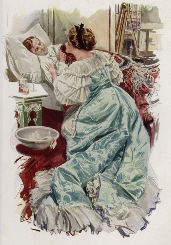 Ilustrace k filmu Když se muž vezme od Mary Roberts Rinehart (barevné lito) od Harrison Fisher