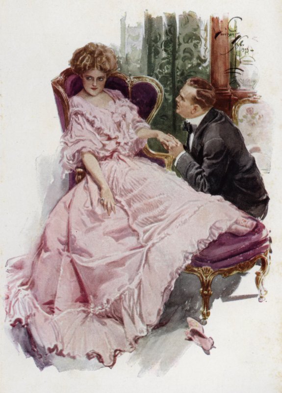 Ilustrace k filmu Když se muž vezme od Mary Roberts Rinehart (barevné lito) od Harrison Fisher
