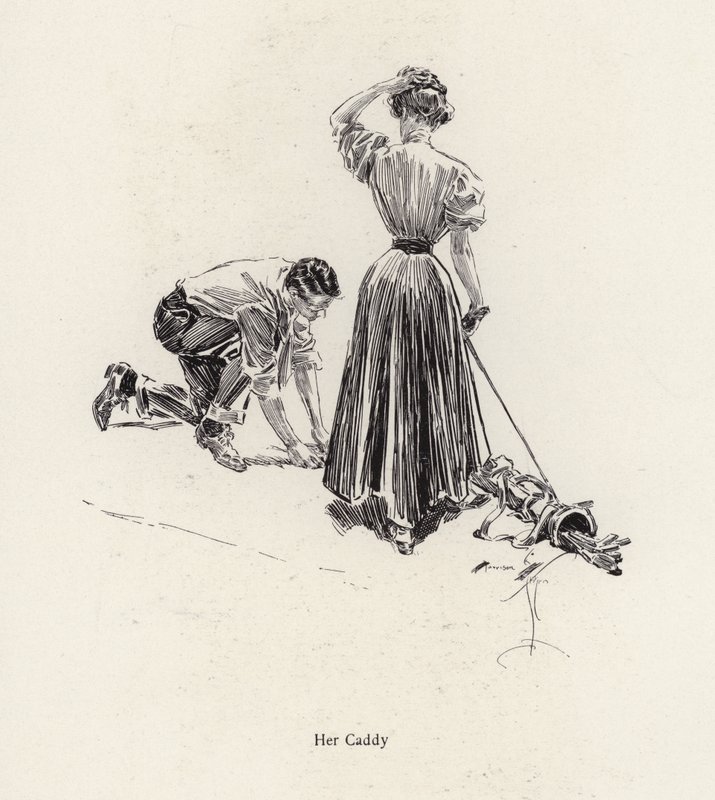 Muž caddy pro ženu na golfovém hřišti (litho) od Harrison Fisher