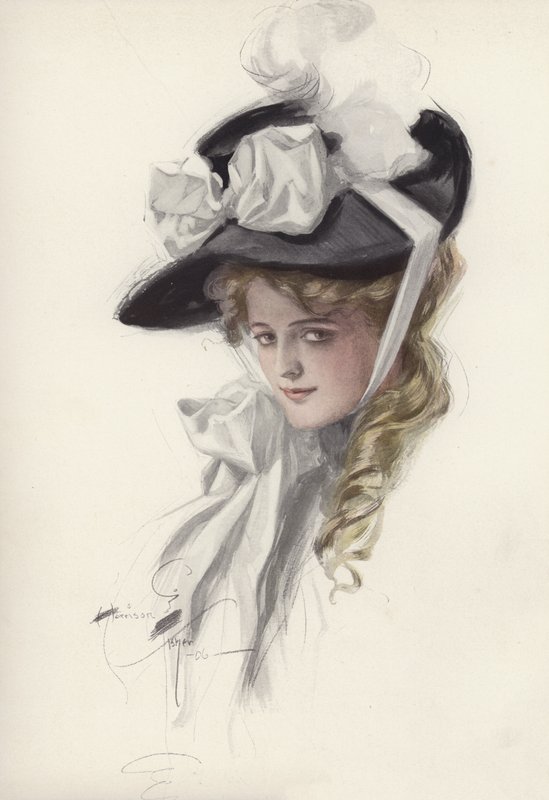 Portrét ženy v luxusním klobouku (barva litho) od Harrison Fisher