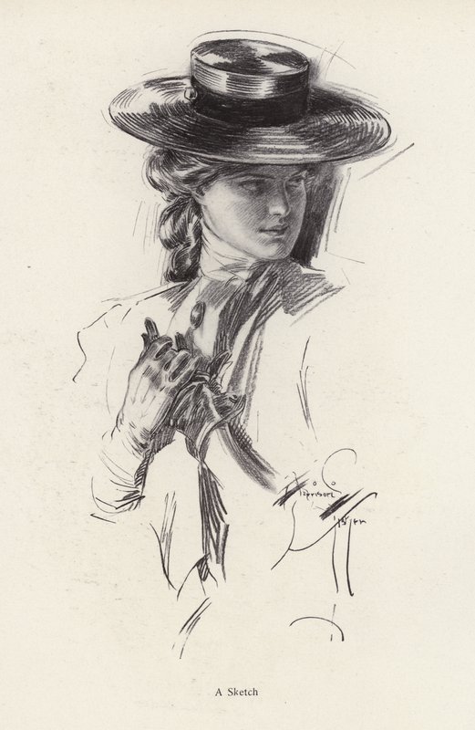 Portrét ženy v klobouku (litho) od Harrison Fisher
