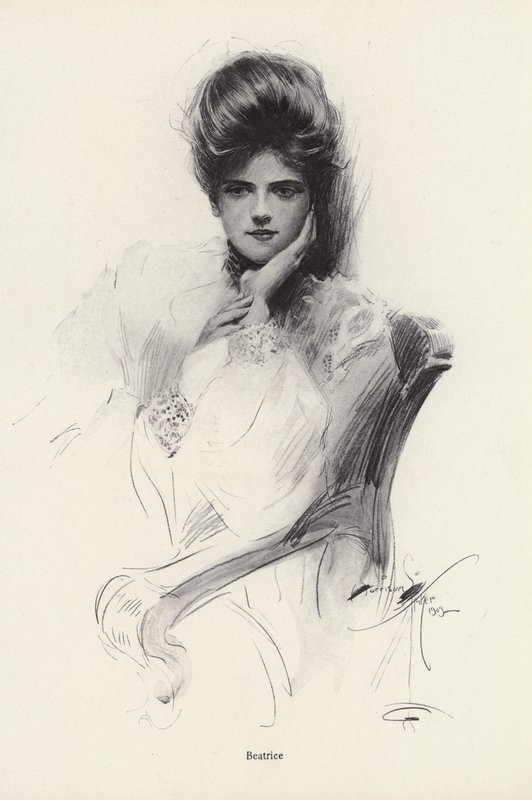 Portrét ženy jménem Beatrice (litho) od Harrison Fisher