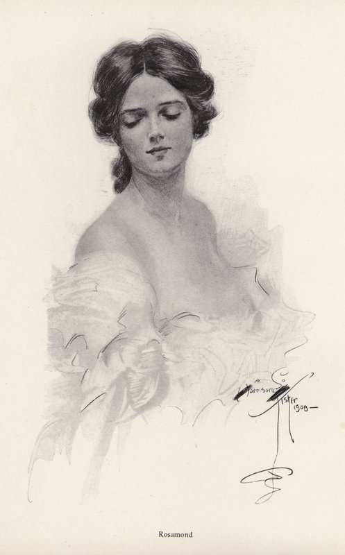 Portrét ženy jménem Rosamond (litho) od Harrison Fisher