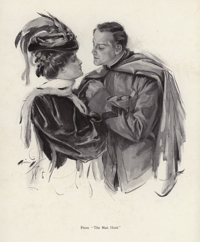 Scéna z The Man Hunt (litho) od Harrison Fisher