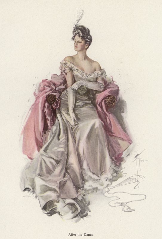 Žena ve večerních šatech po tanci (barva litho) od Harrison Fisher