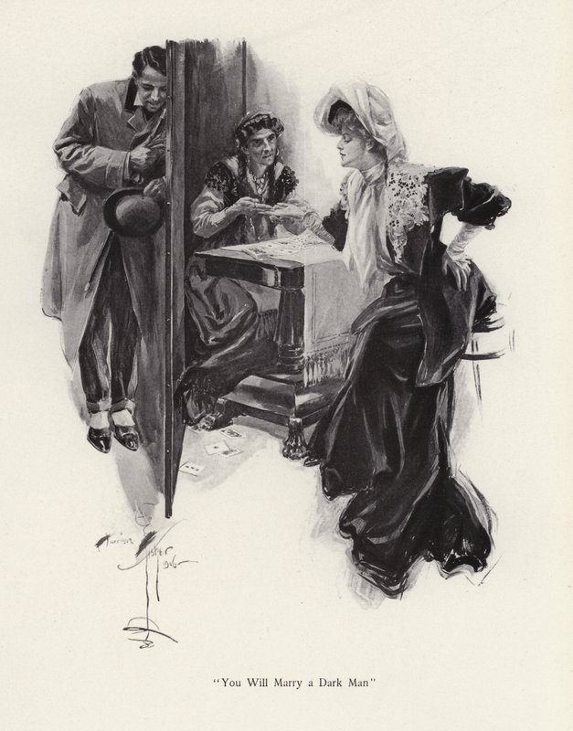 Mladá žena, které její budoucnost řekl Cikán (litho) od Harrison Fisher