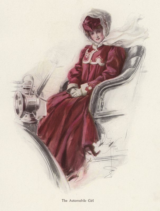 Mladá žena sedící v autě (barva litho) od Harrison Fisher