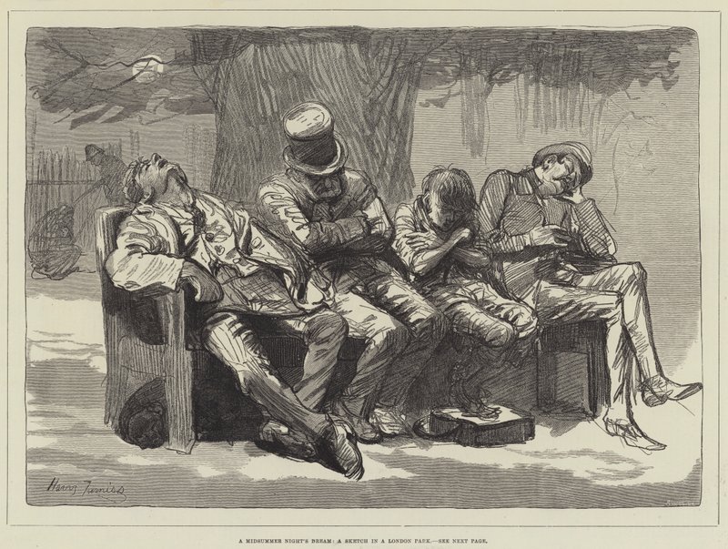 Sen noci svatojánské, skica v londýnském parku od Harry Furniss