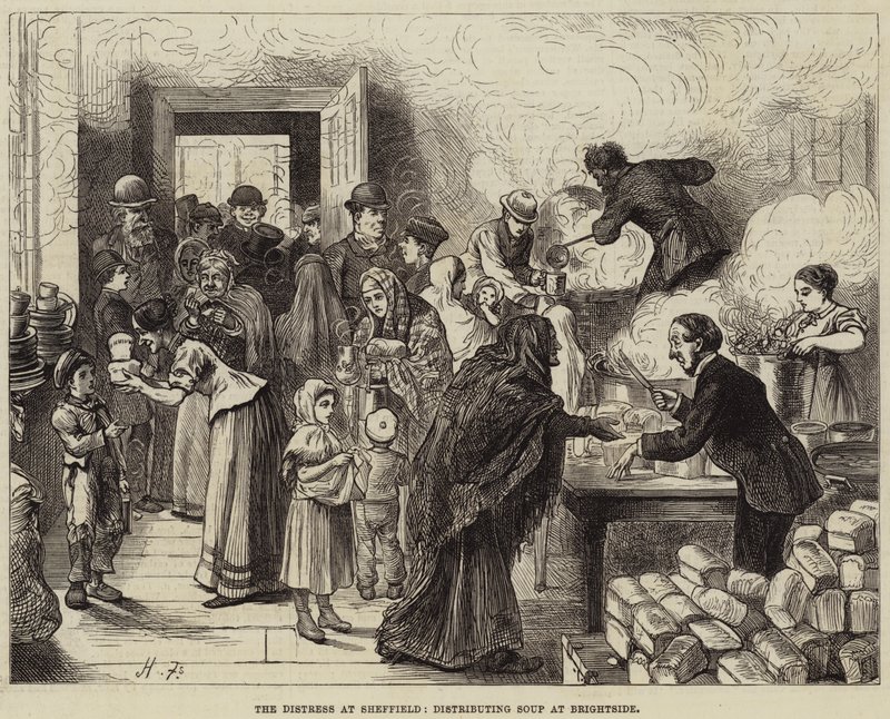 The Distress v Sheffieldu, distribuce polévky v Brightside od Harry Furniss