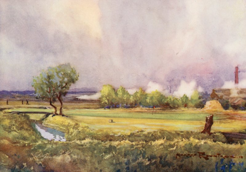 Golfová hřiště: Carnoustie, "South America" (barevná litografie) od Harry (1878 1950) Rountree