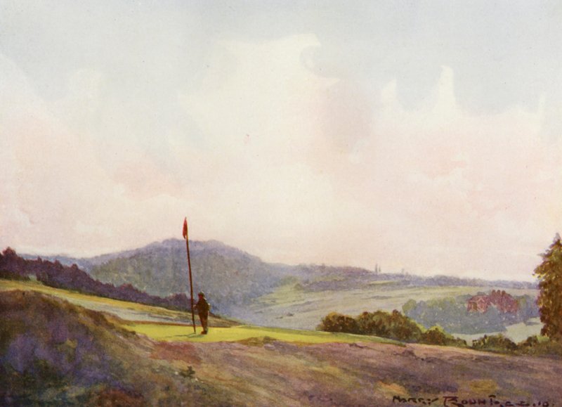 Golfová hřiště: Forest Row, patnáctý green (barevná litografie) od Harry (1878 1950) Rountree