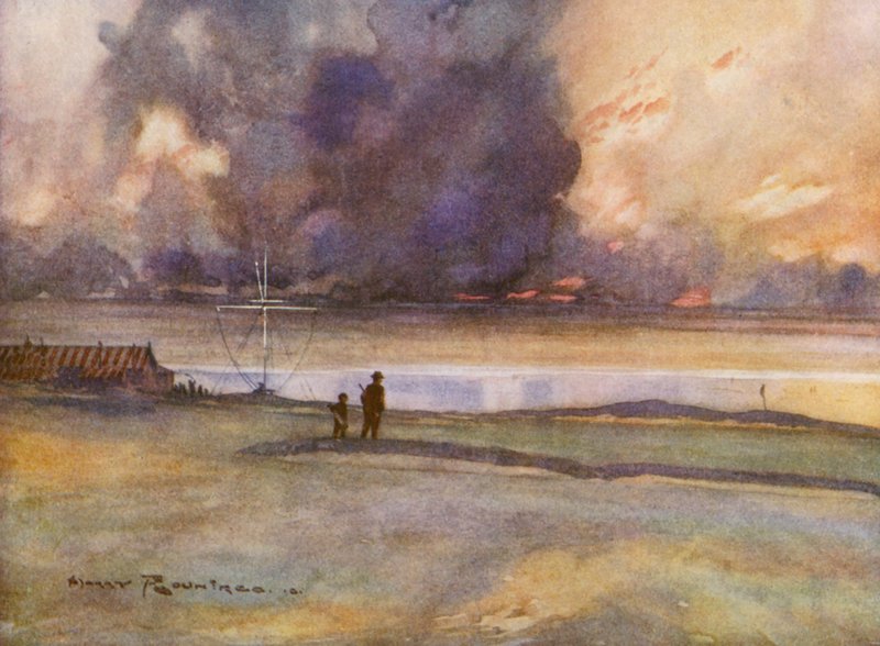Golfová hřiště: Porthcowl, cesta na osmnáctý green (barevná litografie) od Harry (1878 1950) Rountree