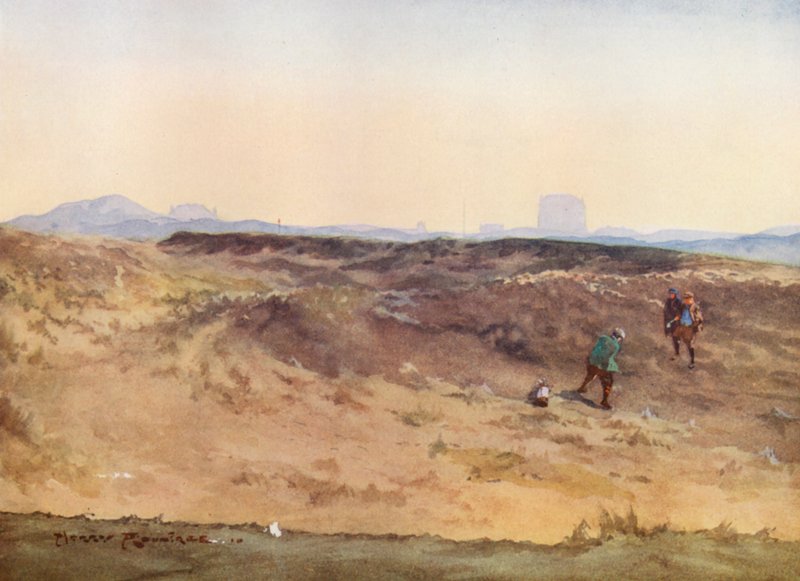 Golfová hřiště: Sandwich, "Sahara" (barevná litografie) od Harry (1878 1950) Rountree