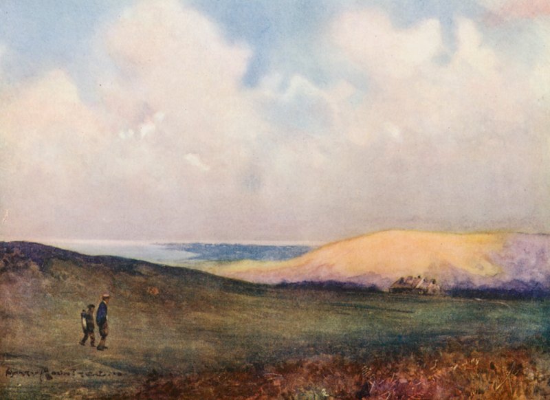 Golfová hřiště: Jižní sjezd k poslednímu greenu (barevná litografie) od Harry (1878 1950) Rountree