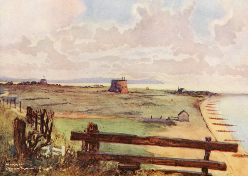 Golfová hřiště: Felixtowe, celkový pohled na hřiště (barevná litografie) od Harry (1878 1950) Rountree
